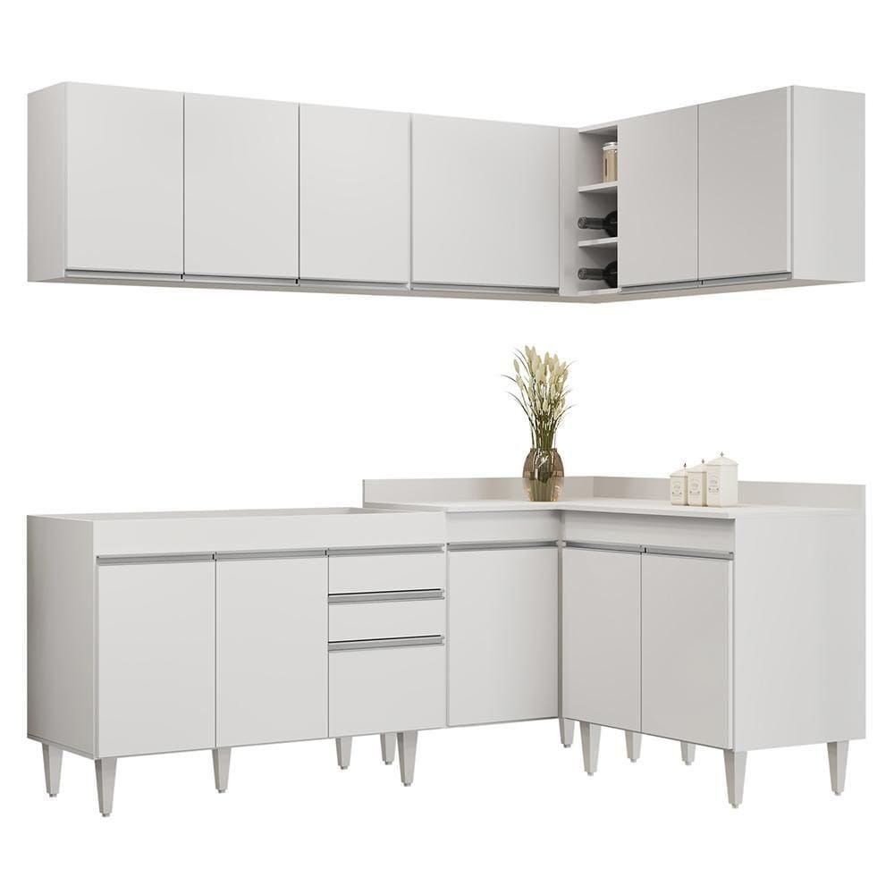 Armário De Cozinha Modulado De Canto 6 Peças Cp28 Balcão Sem Tampo Branco - Lumil