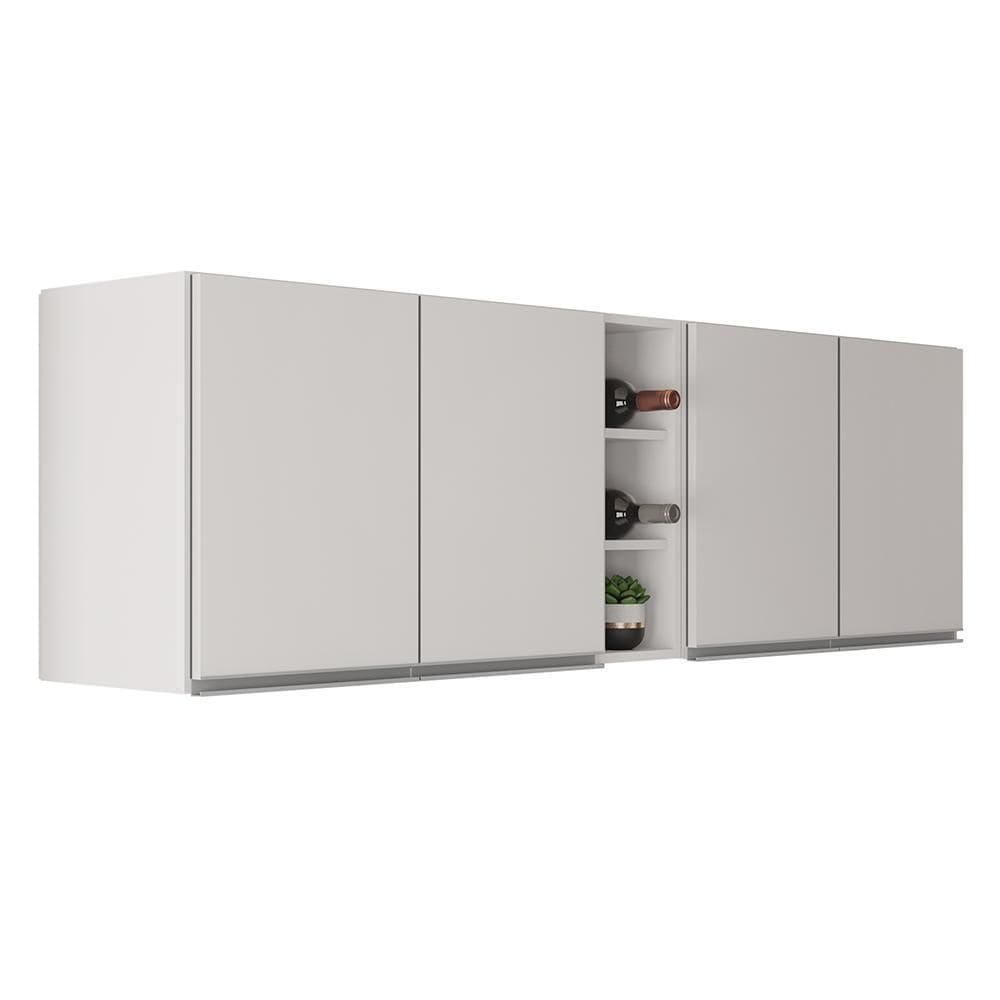 Armário De Cozinha Aéreo Califórnia 180cm Kit 2 Com Nicho Adega Branco - Lumil