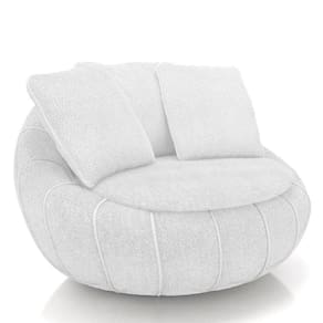 Poltrona Decorativa Redonda Giratória Com Almofadas Saphire M22 Boucle Branco - Mpozenato