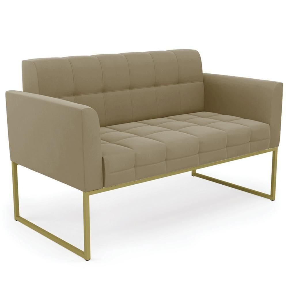 Sofá Namoradeira Base Industrial Dourado Ana Suede Marrom Rt - Ibiza
