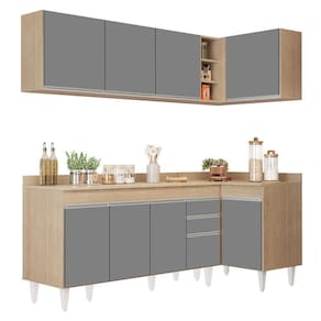 Armário De Cozinha Modulado De Canto Esquerdo 4 Peças Cp50 Balcão Com Tampo Castanho/cinza - Lumil