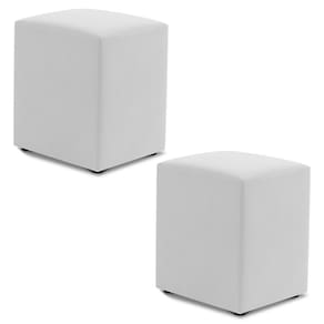 Kit 02 Puffs Decorativos Sala de Estar Quadrado 36x47cm Sintético Branco - Abmaza