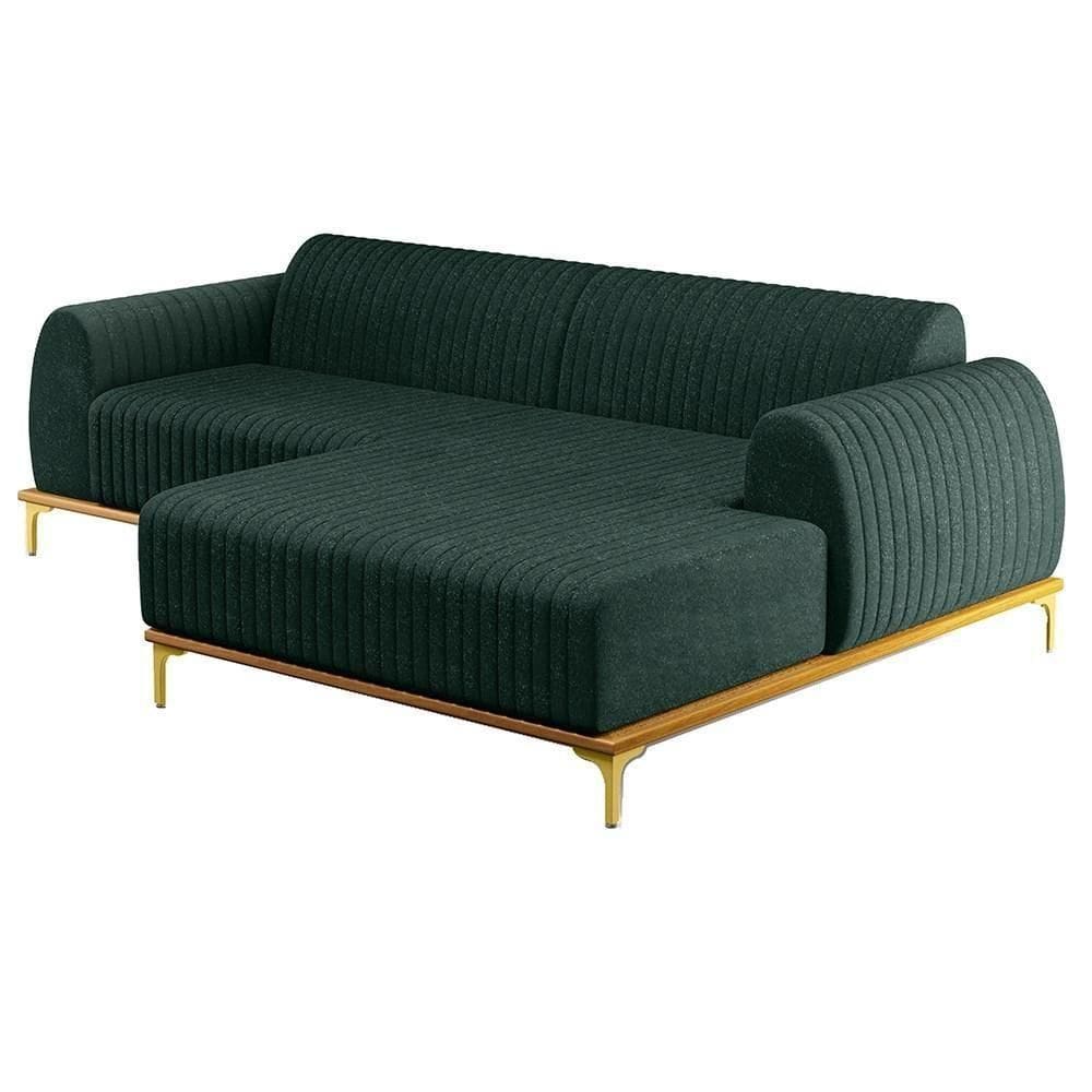 Sofá 245cm 4 Lugares Com Chaise Direito Pés Gold Molino C-117 Linho Verde - Domi