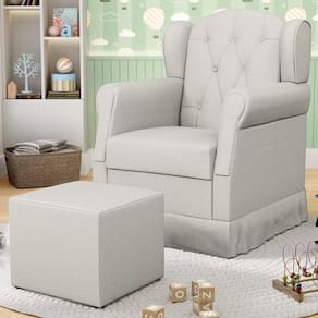 Poltrona De Amamentação Balanço E Puff Lucy P04 Linho Off White - Mpozenato