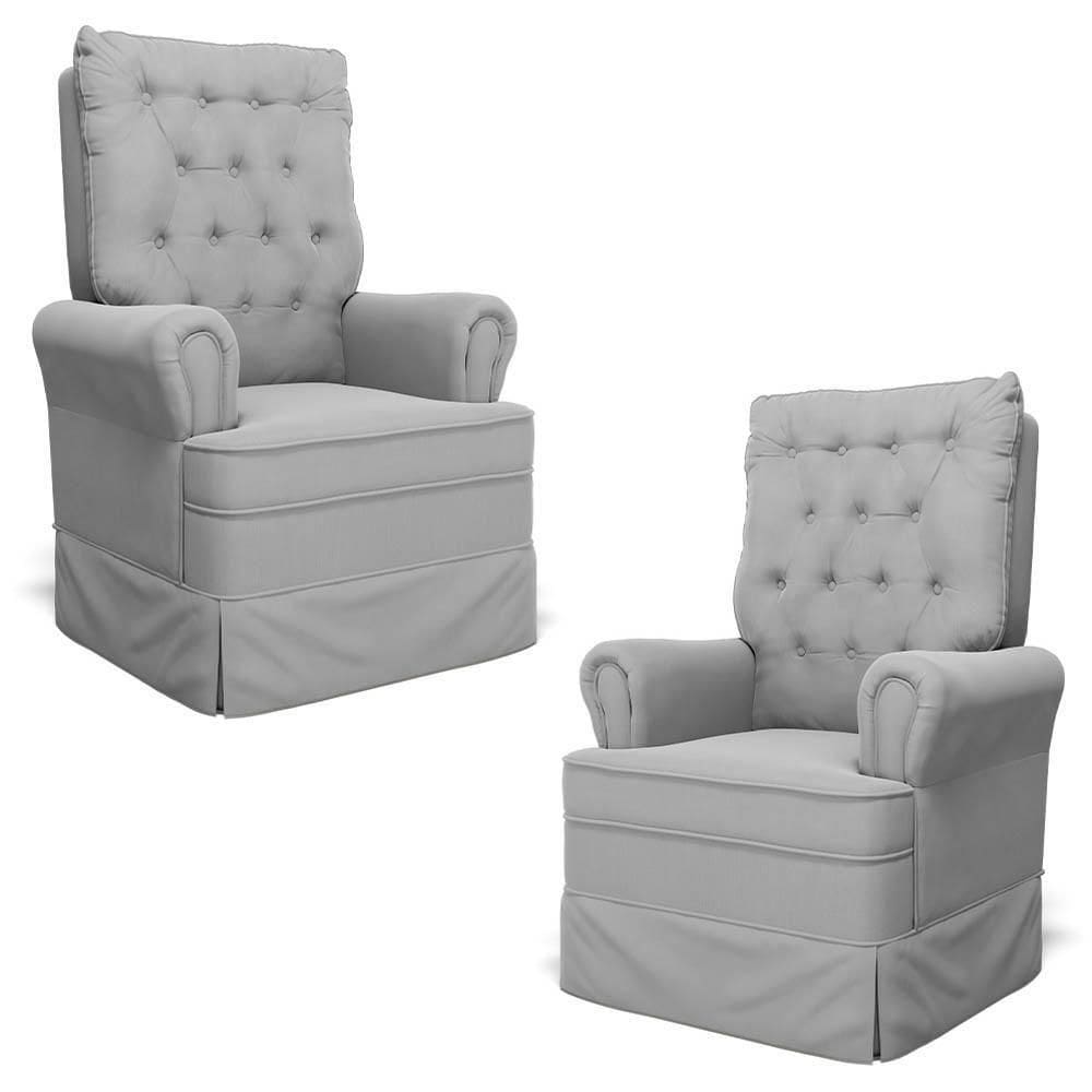 Kit 02 Poltronas De Amamentação E Descanso Com Balanço Laís G05 Veludo Cinza - Mpozenato