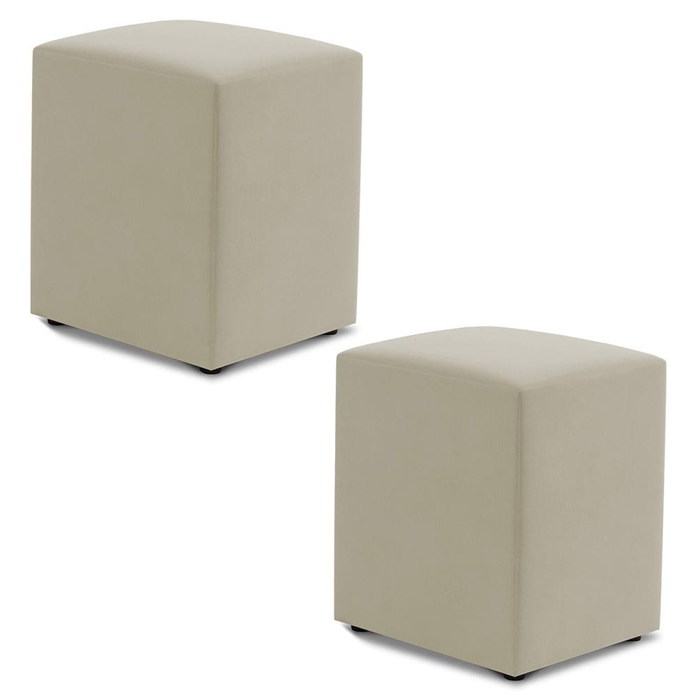 Kit 02 Puffs Decorativos Sala de Estar Quadrado 36x47cm Sintético Bege - Abmaza
