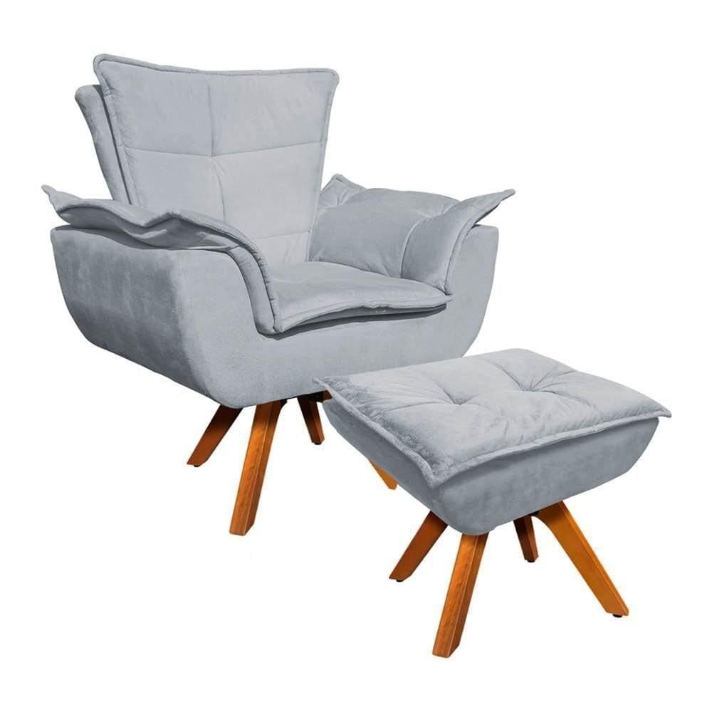 Poltrona Decorativa Base Giratória Giromad Com Puff Opla Suede Cinza - Ibiza