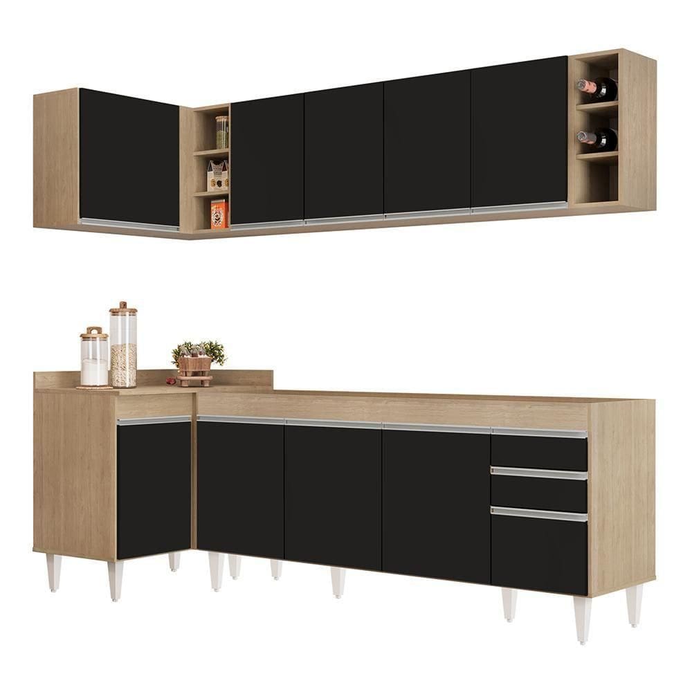 Armário De Cozinha Modulado De Canto Direito 5 Peças Cp43 Balcão Sem Tampo Castanho/preto - Lumil