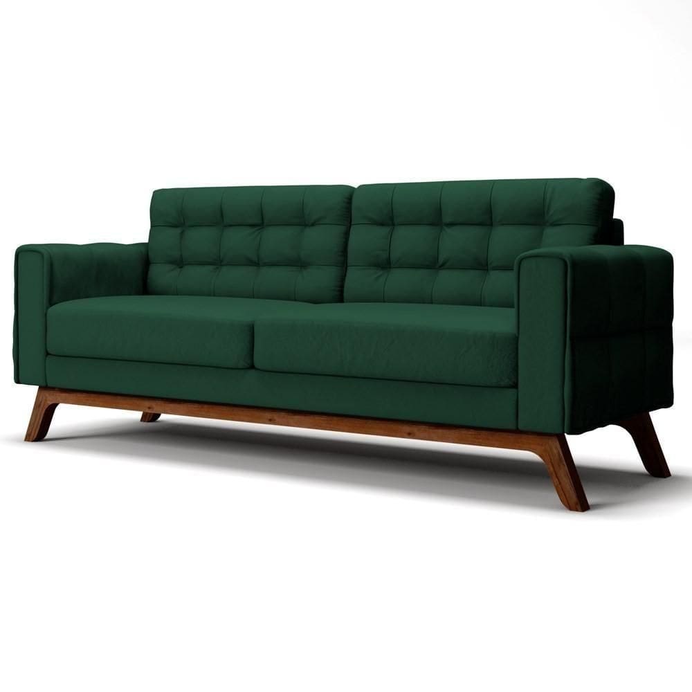 Sofá 210 Cm 3 Lugares Sandero C-303 Veludo Verde - Domi