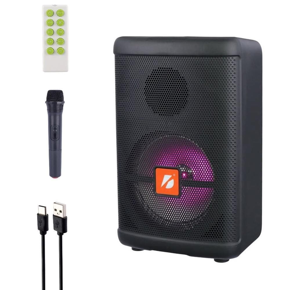 Caixa De Som Portatil Bluetooth Amplificada Radio Microfone Controle Karaoke Led Fm Usb Dc Tf Auto Falante Recarregavel