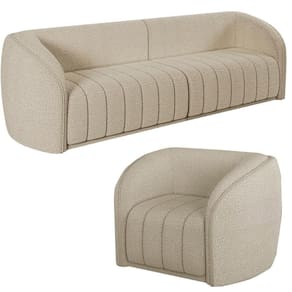 Sofá Decorativo 3 Lugares 252cm E Poltrona Meris M22 Boucle Bege - Mpozenato