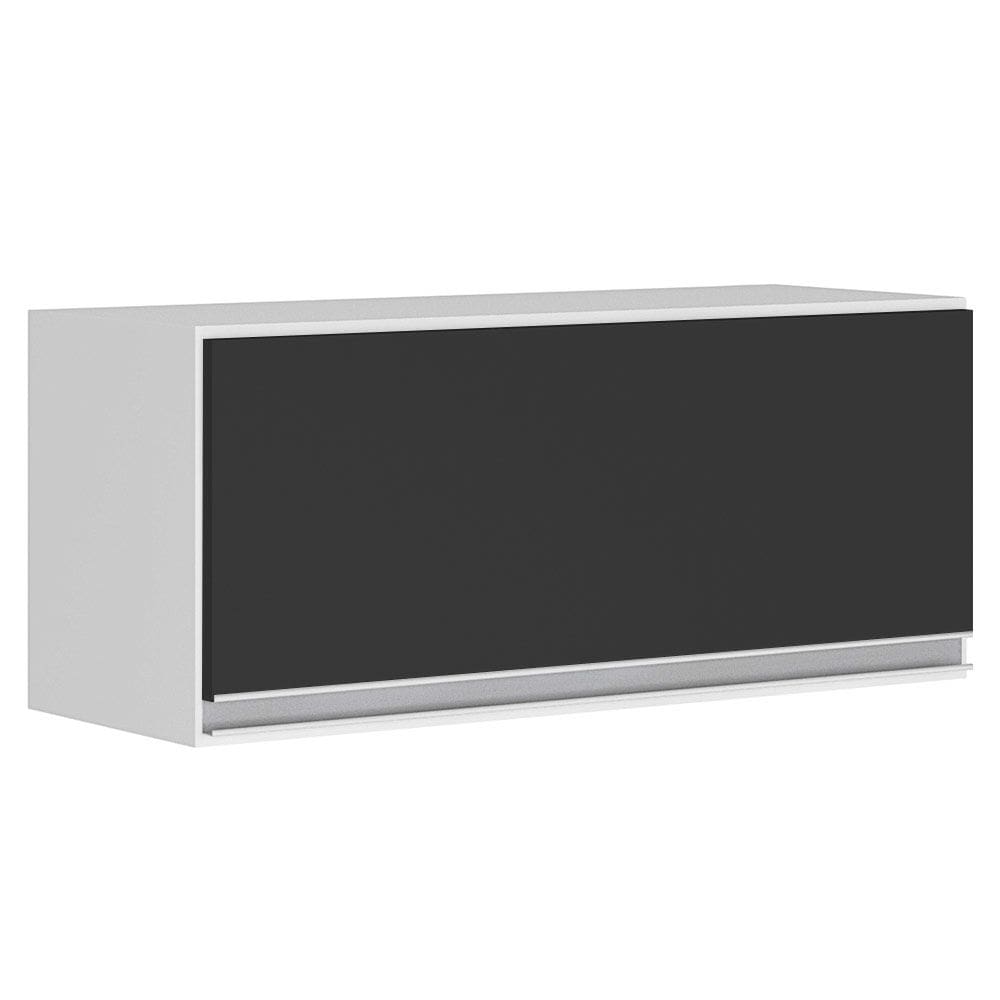 Armário Aéreo Multiuso Geladeira Lux 80cm 100% MDF 01 Porta Basculante Branco Preto - Abmaza