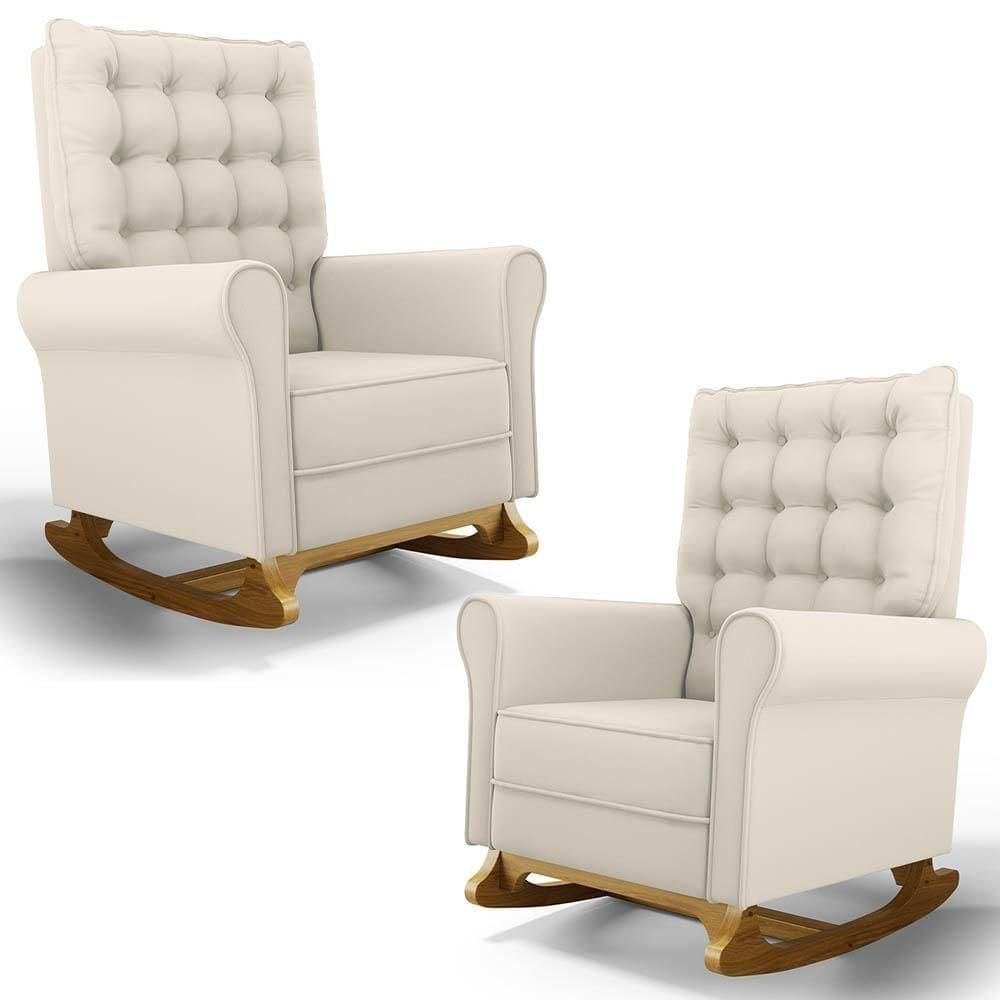 Kit 02 Poltronas De Amamentação Base Madeira Balanço Brenda G05 Veludo Creme - Mpozenato