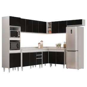 Armário De Cozinha Modulada De Canto 8 Peças Cp02 Balcão Com Tampo Branco/preto - Lumil
