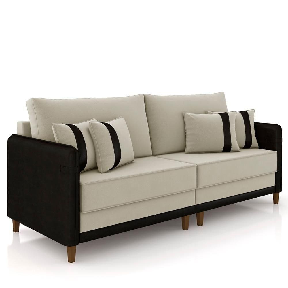 Sofá 3 Lugares Living 192cm Zoe K04 Veludo Bege/preto - Mpozenato