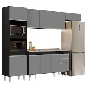 Armário De Cozinha Modulada 4 Peças Cp12 Balcão Com Pia Inox Preto/cinza - Lumil