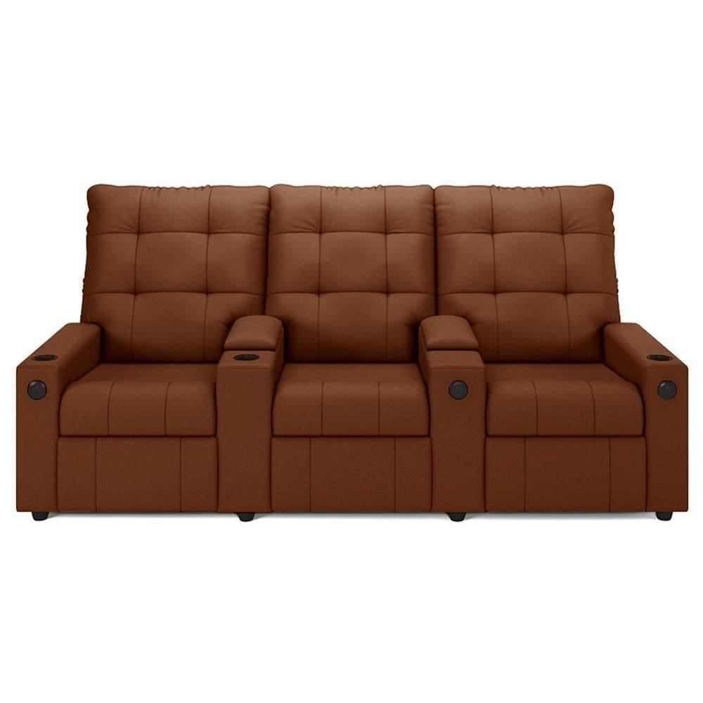 Poltrona De Cinema Reclinável 3 Lugares Baú Usb Mallie Fh9 Veludo Terracota - Mpozenato