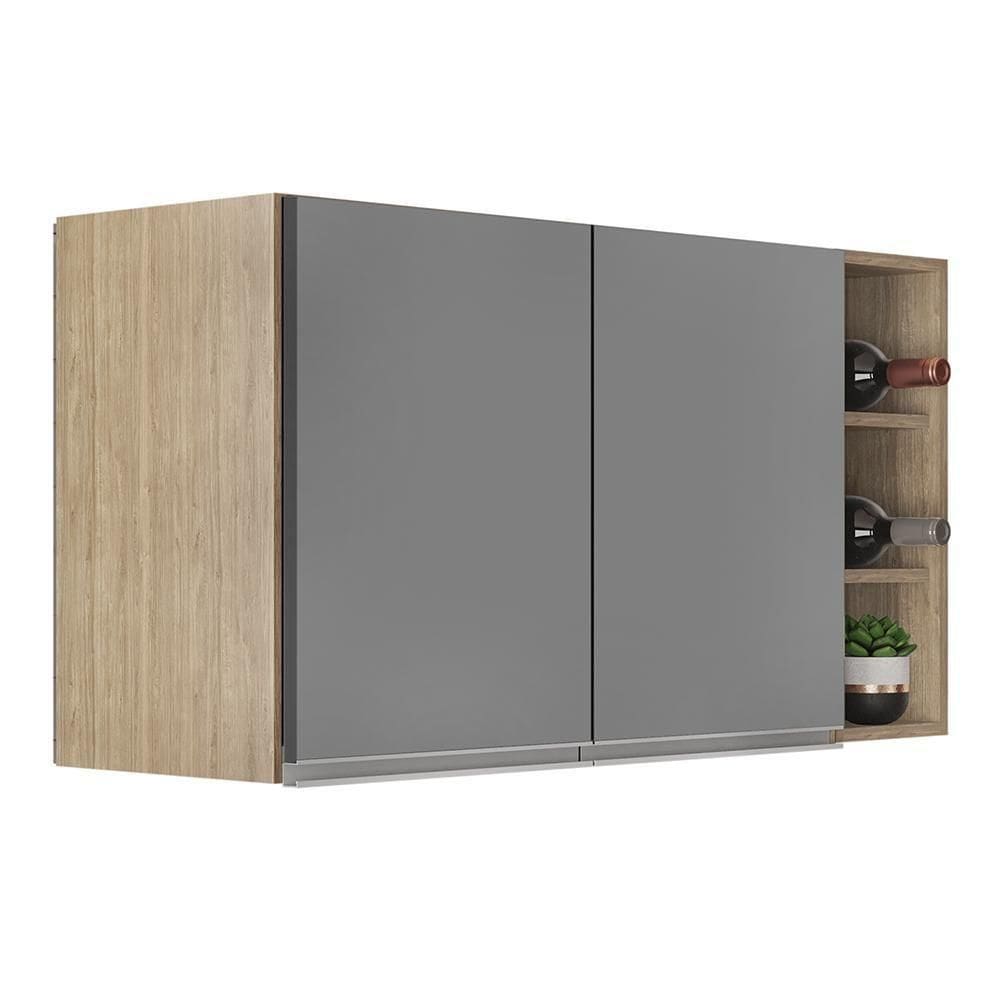 Armário De Cozinha Aéreo Califórnia 100cm E Nicho Garrafeiro Castanho/cinza - Lumil