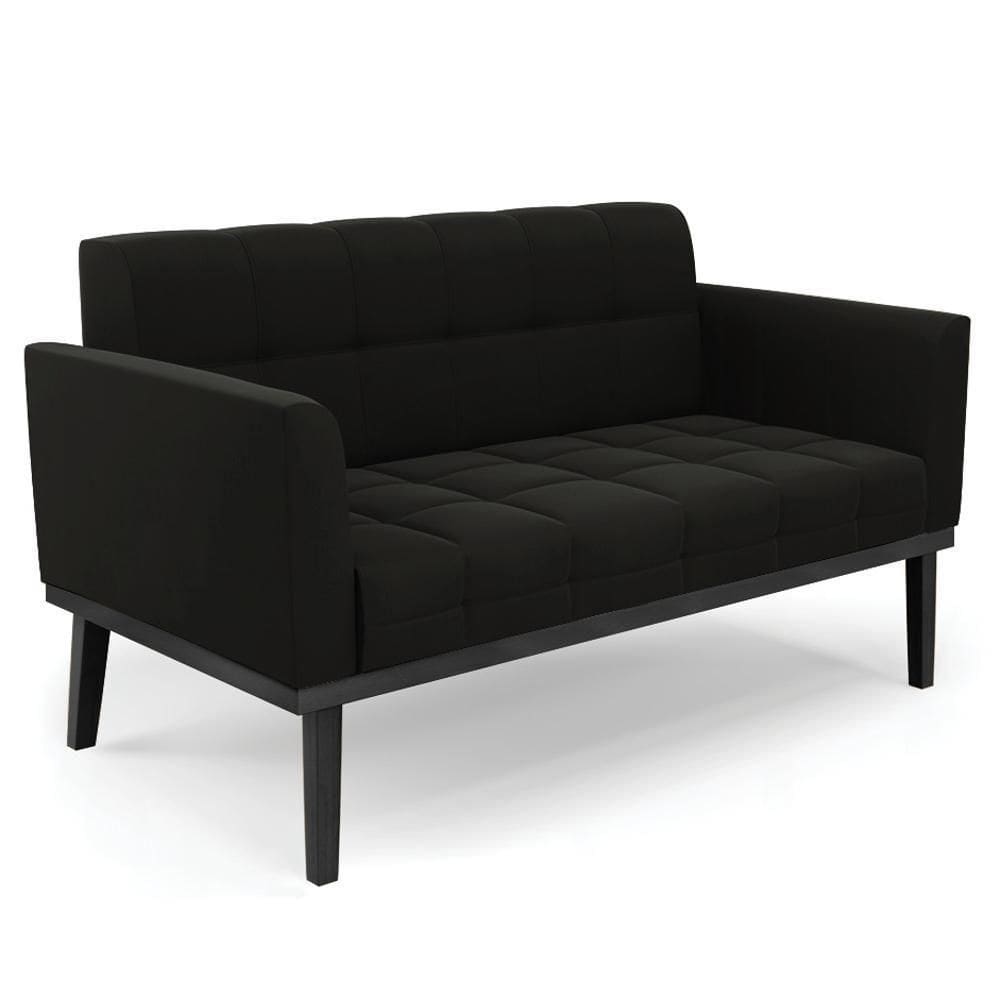 Sofá Namoradeira Base Madeira Preto Ana Suede Preto - Ibiza