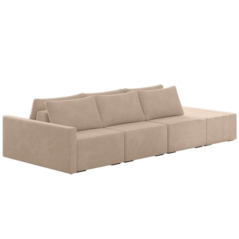 Sofá Ilha Modular Com Puff Para Sala Living 342cm Georgia K04 Veludo Bege - Mpozenato