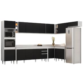 Armário De Cozinha Modulada De Canto 9 Peças Cp05 Balcão Com Tampo Branco/preto - Lumil