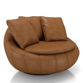 Poltrona Decorativa Redonda Giratória Com Almofadas Saphire M22 Sintético Caramelo - Mpozenato