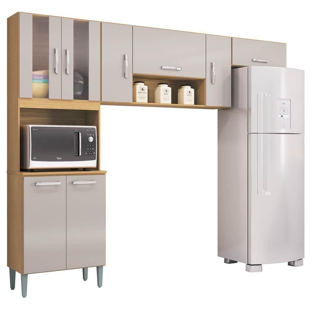 Armário De Cozinha Compacta 244cm 8 Portas Livy P11 Damasco/off White - Mpozenato