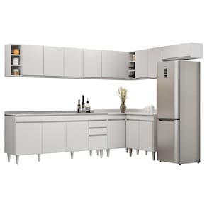 Armário De Cozinha Modulado De Canto 8 Peças Cp27 Com Pia Inox Branco - Lumil