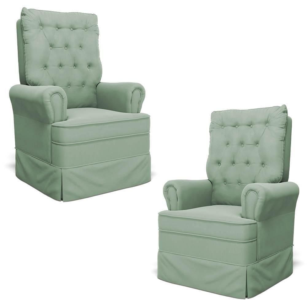 Kit 02 Poltronas De Amamentação E Descanso Com Balanço Laís G05 Veludo Verde - Mpozenato