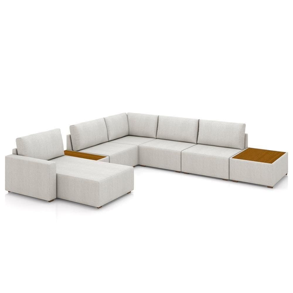 Sofá De Canto Chaise 5 Lugares 291cm Bristol M22 Linho Cru - Mpozenato