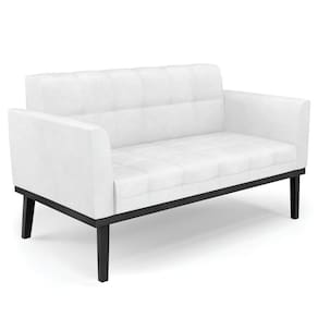Sofá Namoradeira Base Madeira Preto Ana Sintético Pu Branco - Ibiza