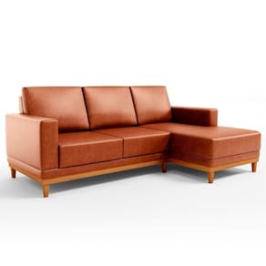 Sofá 3 Lugares 200cm Living Com Chaise Direito Sala De Estar Kayrós D05 Sintético Camel - Mpozenato