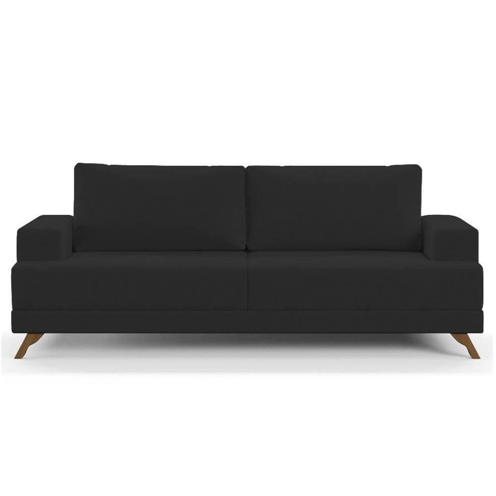 Sofá 3 Lugares 200cm Living Pés Curvos Santi D05 Suede Preto - Mpozenato