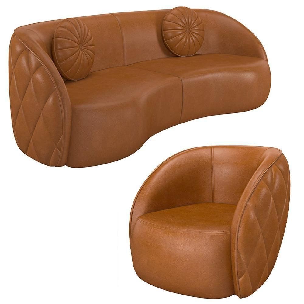 Sofá Decorativo 3 Lugares 240cm Com Almofadas E Poltrona Zion M22 Sintético Caramelo - Mpozenato