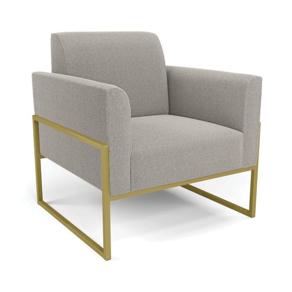 Poltrona Sala Estar Industrial Alta Dourado Marisa Bouclê Cinza D03 - D`rossi