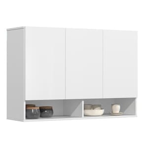 Armário De Cozinha Aéreo 3 Portas 2 Nichos 91cm Milão Branco - Ej Móveis