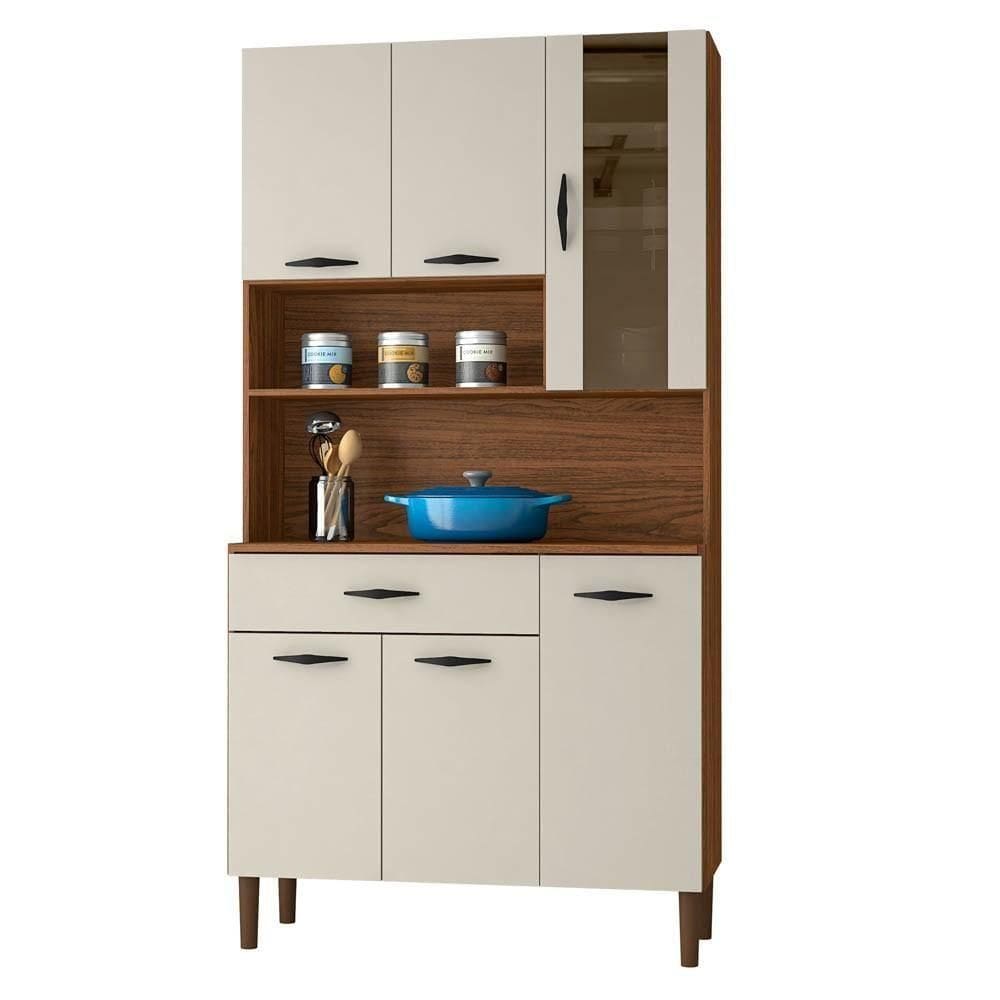 Armário De Cozinha Compacta 90cm Bruna Z06 Nogueira/off White - Mpozenato