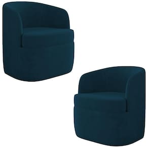 Kit 2 Poltronas Giratória Decorativa Para Sala Dandara K04 Veludo Azul - Mpozenato