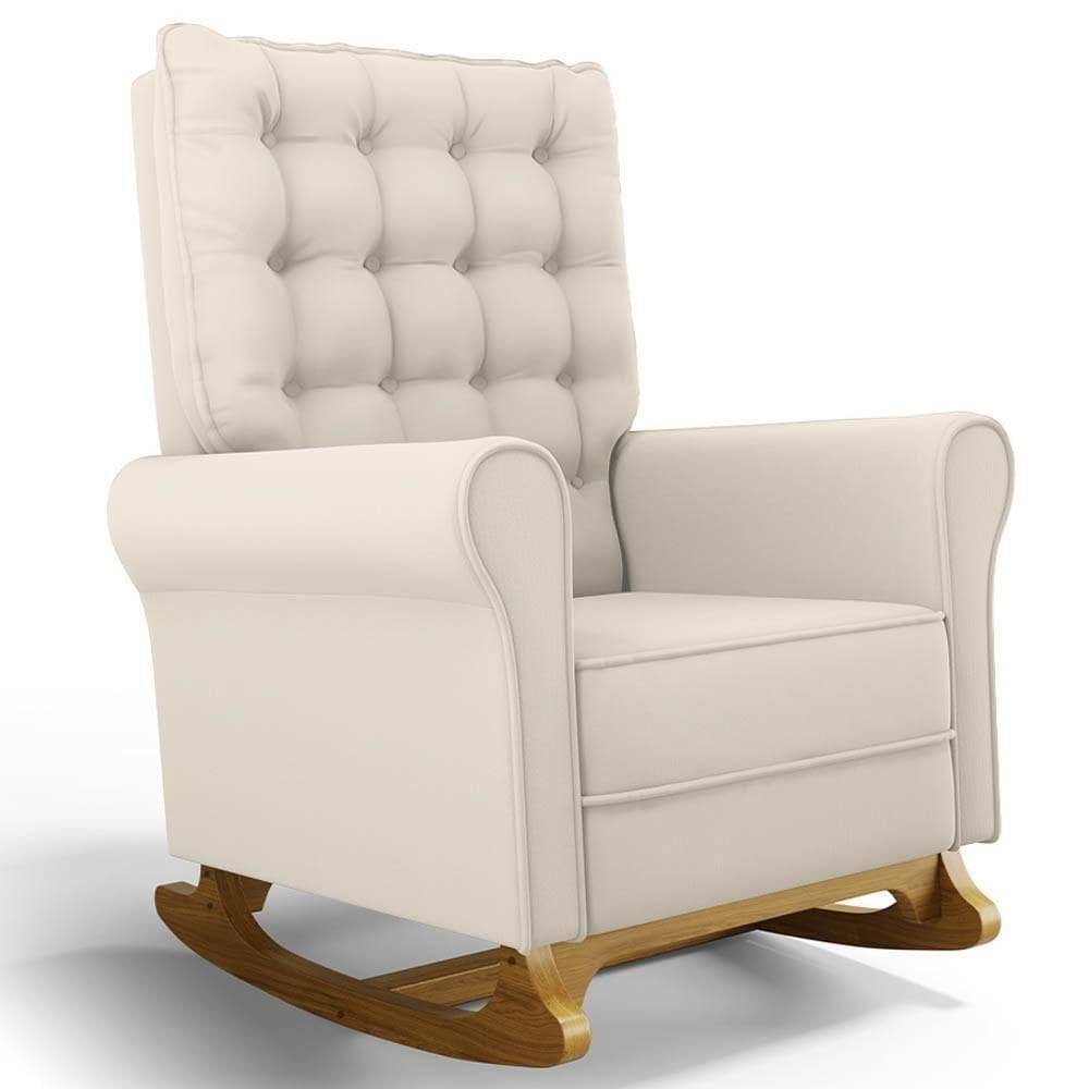 Poltrona De Amamentação E Descanso Base Madeira Balanço Brenda G05 Veludo Creme - Mpozenato
