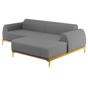 Sofá 245cm 4 Lugares Com Chaise Direito Pés Gold Molino C-416 Linho Cinza Escuro - Domi
