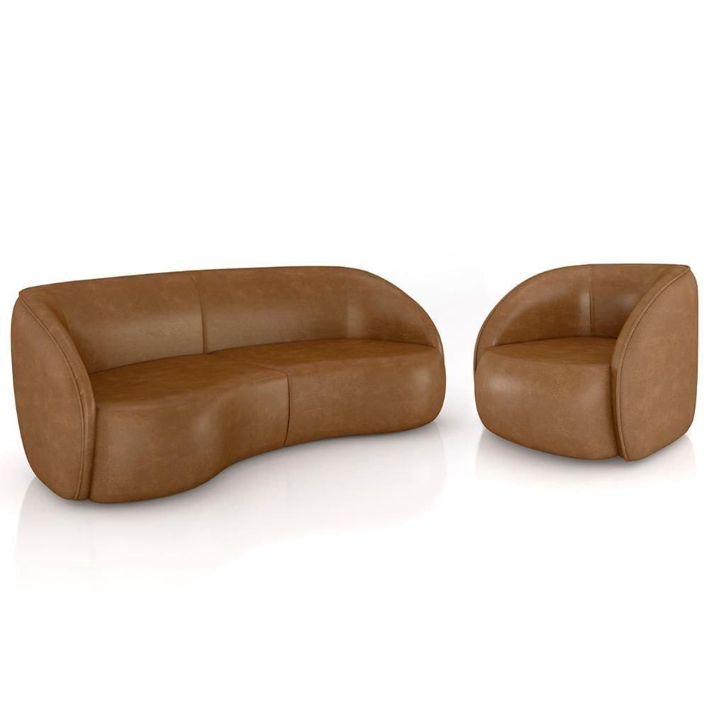 Sofá 3 Lugares Orgânico 240cm E Poltrona Zion M22 Sintético Caramelo - Mpozenato