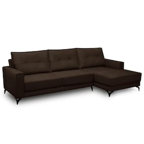 Sofá 4 Lugares Com Chaise Direito 265cm Soreh F05 Veludo Marrom - Mpozenato