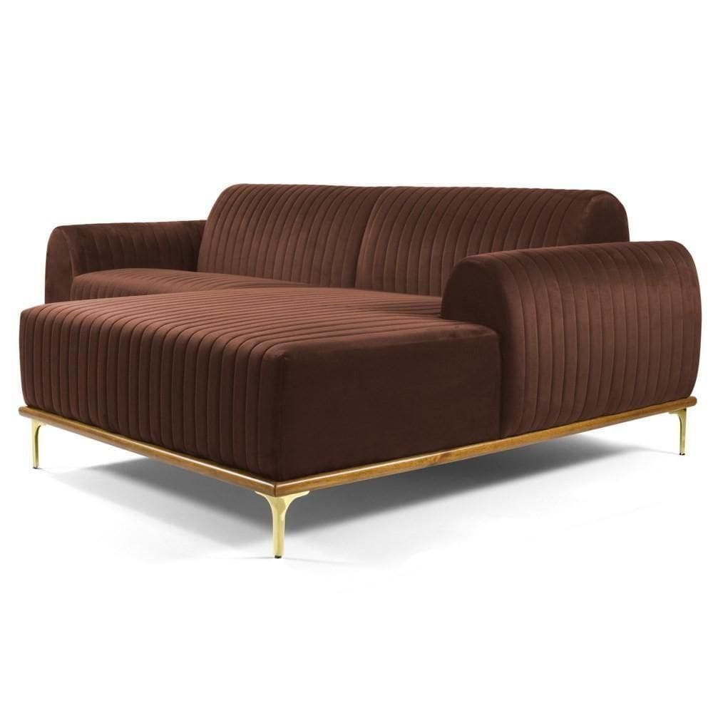 Sofá 245cm 4 Lugares Com Chaise Direito Pés Gold Molino C-276 Veludo Terra - Domi
