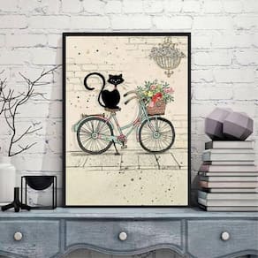 Quadro Decorativo Gato Com Bicicleta 33X24Cm