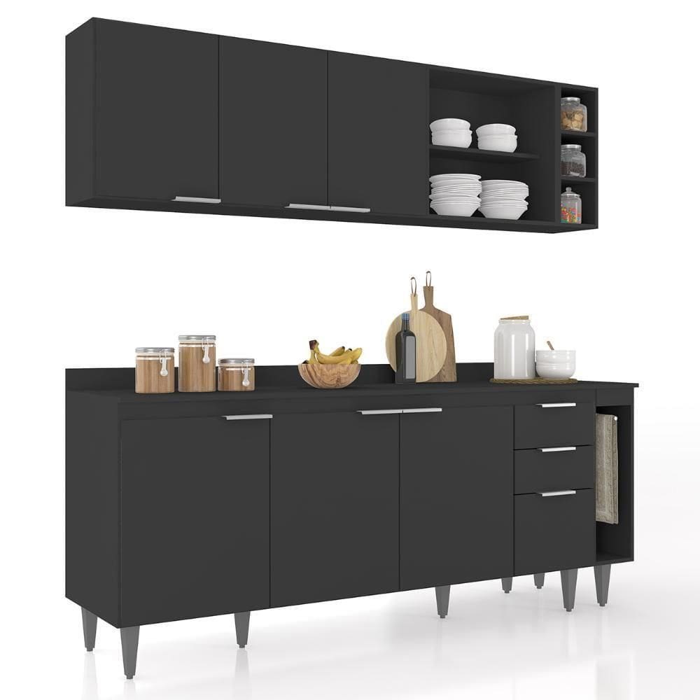 Armário De Cozinha Com Tampo Cp11 200cm Pérola Preto Z34 - Mpozenato