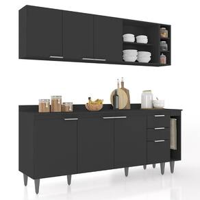 Armário De Cozinha Com Tampo Cp11 200cm Pérola Preto Z34 - Mpozenato