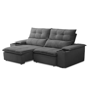 Sofá Retrátil 3 Lugares Com Porta Copo 210cm Malta F05 Veludo Grafite - Mpozenato