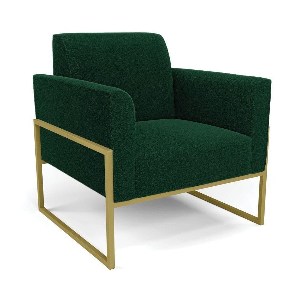 Poltrona Sala Estar Industrial Alta Dourado Marisa Bouclê Verde D03 - D`rossi