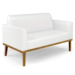 Sofá Namoradeira Base Madeira Castanho Maressa Sintético Pu Branco - Ibiza