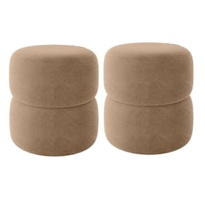 Kit 2 Puff Decorativo Estofado Para Sala Lira Bouclé Bege